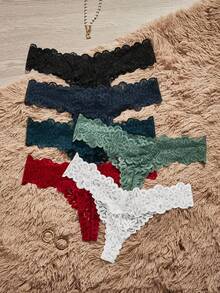 Set de 6 bragas tipo tanga sin costuras de encaje para mujer - Multicolor - Ver 2