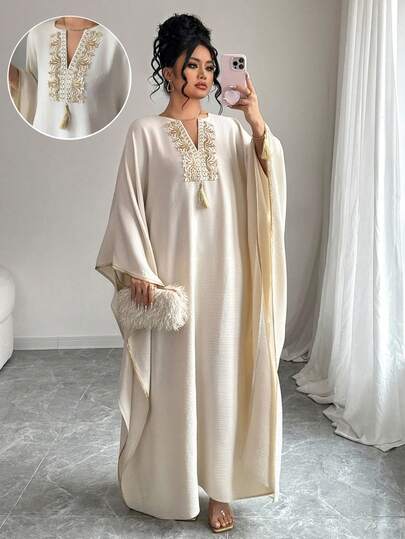 Elenzga Lace Patchwork Dress, Apricot Color, Plus Size, Spring/Summer/Autumn