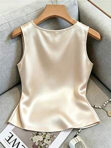 Franclia Áo tank top không tay cổ tròn in hoa thanh lịch dành cho nữ, thích hợp cho mùa hè. - Màu be - Xem 2