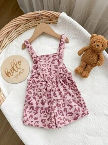 SHEIN Babygirl Cute Versatile Casual Corduroy Leopard Print Romper - Pink - View 2