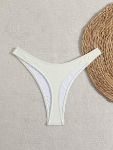 Swim Basics 女士纯色比基尼泳裤，适合夏季沙滩穿着，奶油色比基尼，素色丁字裤比基尼，超迷你比基尼泳裤，女士泳衣，女士泳装，全包臀比基尼套装，女士丁字裤比基尼套装，女士塑身泳衣 - Pearl White - 查看 6