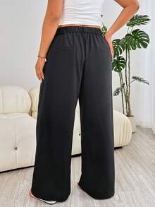 Solflare Pantalones sueltos y casuales de color negro talla grande, aptos para exteriores, uso diario, fiestas, viajes, bodas, festivales de música, vuelta al colegio, graduación, vacaciones en la playa, ropa urbana, ropa de estar en casa, compras, paseos por la ciudad, uso versátil, con tela con caída tipo blazer, nueva colección primavera/verano - Negro - Ver 2