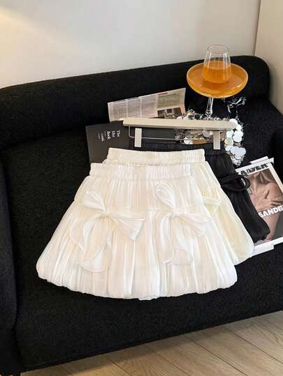 SHEIN Franclia White Slim Waist A-Line Skirt For Women, Elegant Summer Vacation Outfit, Versatile Party Wear