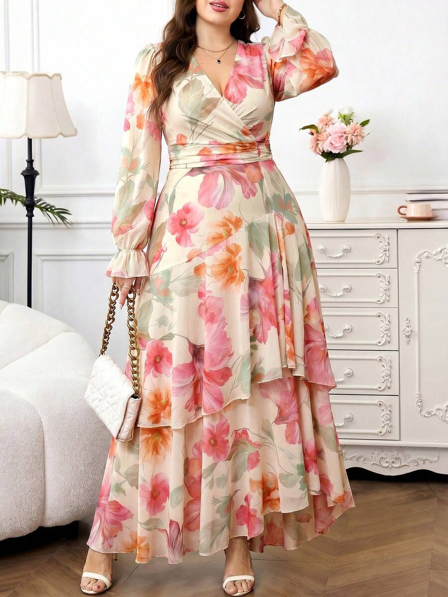 SHEIN Clasi 大码女士无袖荷叶边连衣裙，夏季，夏日连衣裙，粉色连衣裙，粉色，荷叶边连衣裙，荷叶边连衣裙，女士优雅连衣裙，婚礼派对连衣裙，女士婚礼宾客连衣裙，伴娘连衣裙