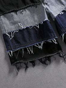 Manfinity Denimwave Unisex American Style Distressed Hem Denim Shorts Men Denim Patch Shorts - Multicolor - View 4