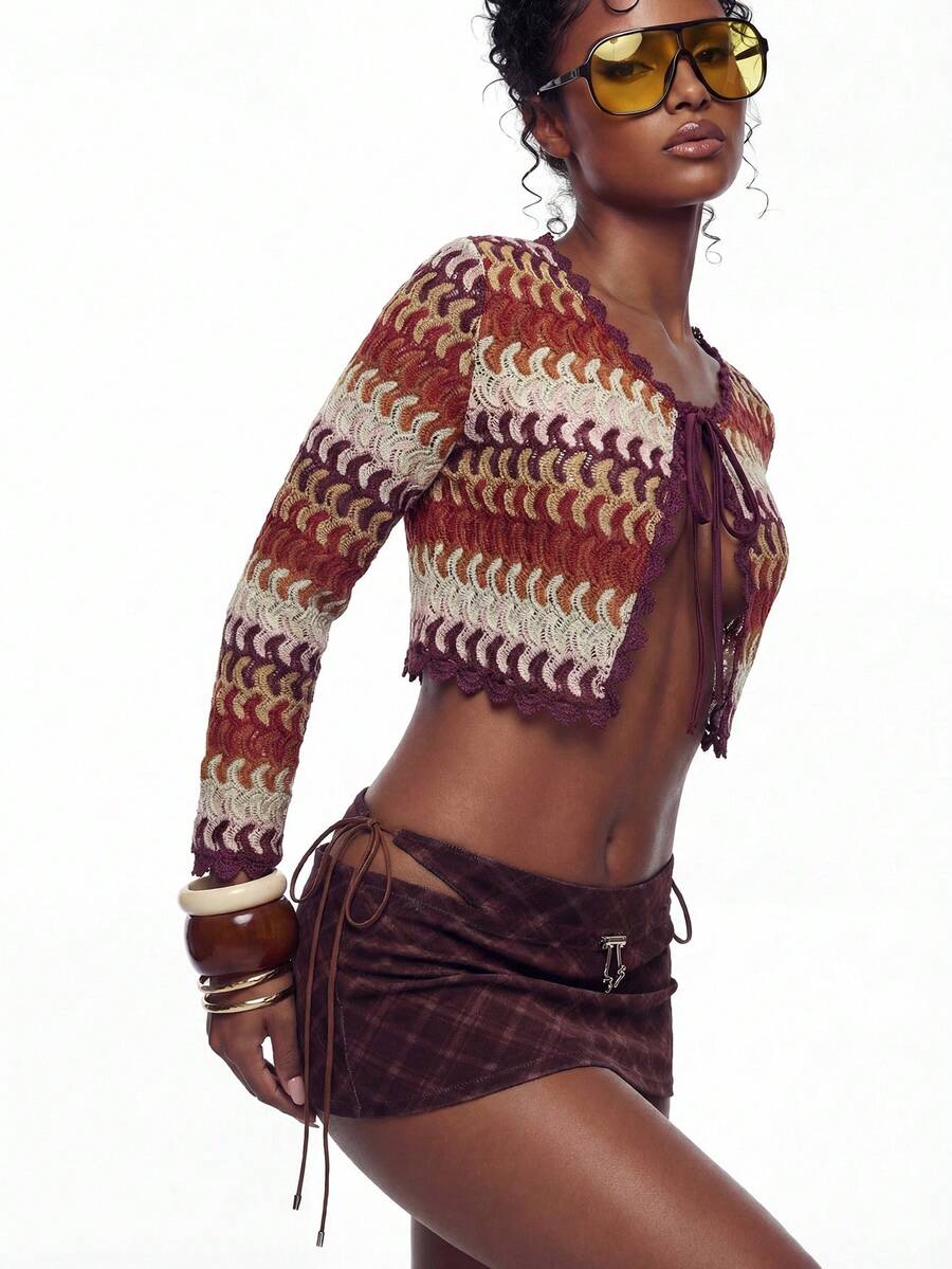 Modviera Women's Fashionable Multi-Color Knitted Top - Multicolor - View 1