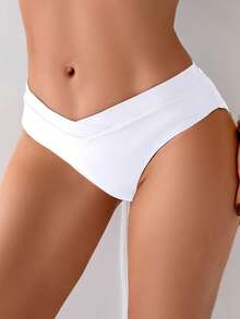 SHEIN Swim Đáy Bikini tam giác cạp chéo màu trơn màu trắng - trắng - Xem 3