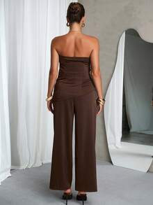 MaterniChic Pakaian Hamil dan Menyusui Set Dua Potong Musim Semi dan Musim Panas untuk Ibu Hamil: Satin Cokelat Lembut Elegan Warna Polos, Atasan Tanpa Lengan, Celana dengan Pinggang yang Dapat Diatur, 2 Potong - Coklat - View 2