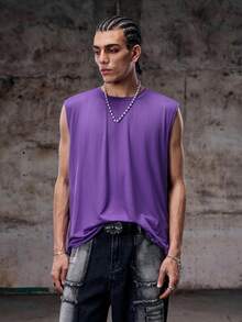 2025 New Men's Round Neck Sleeveless Loose Fashionable Casual Street Hip Hop Style Tank Top - Purple - View 1