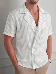 Core Aspect Men's Mature Striped Collared Shirt, Comfortable & Versatile Business Casual Wear Suitable For Commuting, Summer - White - View 7