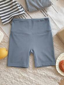 Dazy Kids Young Girl Summer Solid Color High Waist Elastic Leggings - Blue - View 5