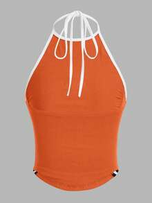 SHEIN ICON Áo tank top nữ cổ yếm xếp ly in chữ, kiểu dáng thường ngày. - trái cam - Xem 2