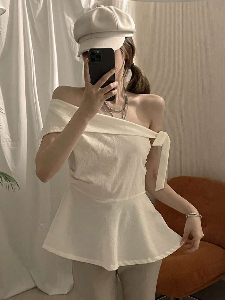 Women's Solid Color Minimalist Off Shoulder Blouse