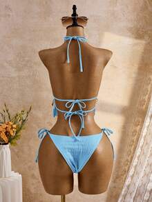 Bellisia Bộ đồ bơi tankini buộc cổ yếm họa tiết vỏ sò, thích hợp cho kỳ nghỉ biển mùa xuân/hè 26SS. - Màu xanh lam - Xem 2