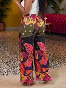 Veslaya Brown Butterfly Autumn Boho Beach Gym Holiday Retro Floral Animal Print Plus Size Extra Long Trousers Street Style Wide Leg Pants Chic Casual Pants - Multicolor - View 3