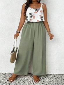 SHEIN Frenchy Bộ áo liền quần không tay cỡ lớn in họa tiết hoa, kiểu dáng thường ngày cho kỳ nghỉ. - Nhiều màu - Xem 4