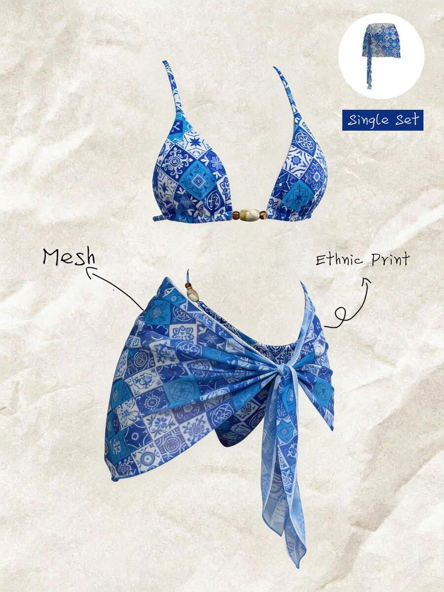 Elavelle Women's Random Festival Print Vacation Cover-Up&Dresses, Spring/Summer, For Beach&Party Outfit For Beach For Women Beach Outfit For Women Swimwear Zestiva Swimsuit Bikinis Set For Women With Cover Up - Multicolor - View 1