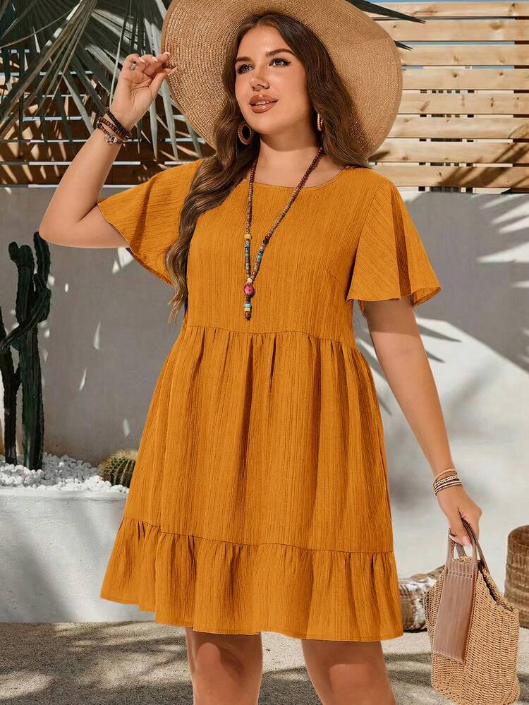 Plus Size Vacation Casual Solid Color Short Sleeve Dress,Summer Outfits For Women,Easter Dress Women,Boho,Rave Outfits,Easter Outfit Curve,Country Concert Outfit
