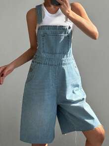 DAZY Women's Loose Casual Denim Bib Shorts, Street Style Relaxed Fit Dungaree Shorts And Jumpsuit Y2k Summer - Medium Wash - View 7