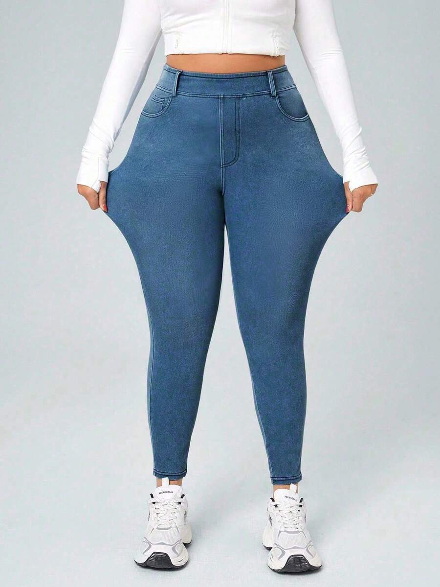 Flexra Quần jean skinny dáng ôm dành cho nữ cỡ lớn - Màu xanh bụi bặm - Xem 1
