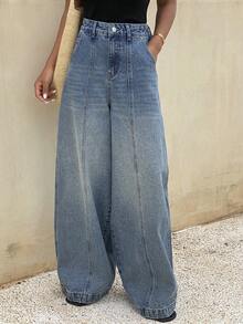 Livesso Jeans décontractés en coton décoratif pour femmes, avec ballons en ficelle et effet délavé - Bleu azur - Voir 3