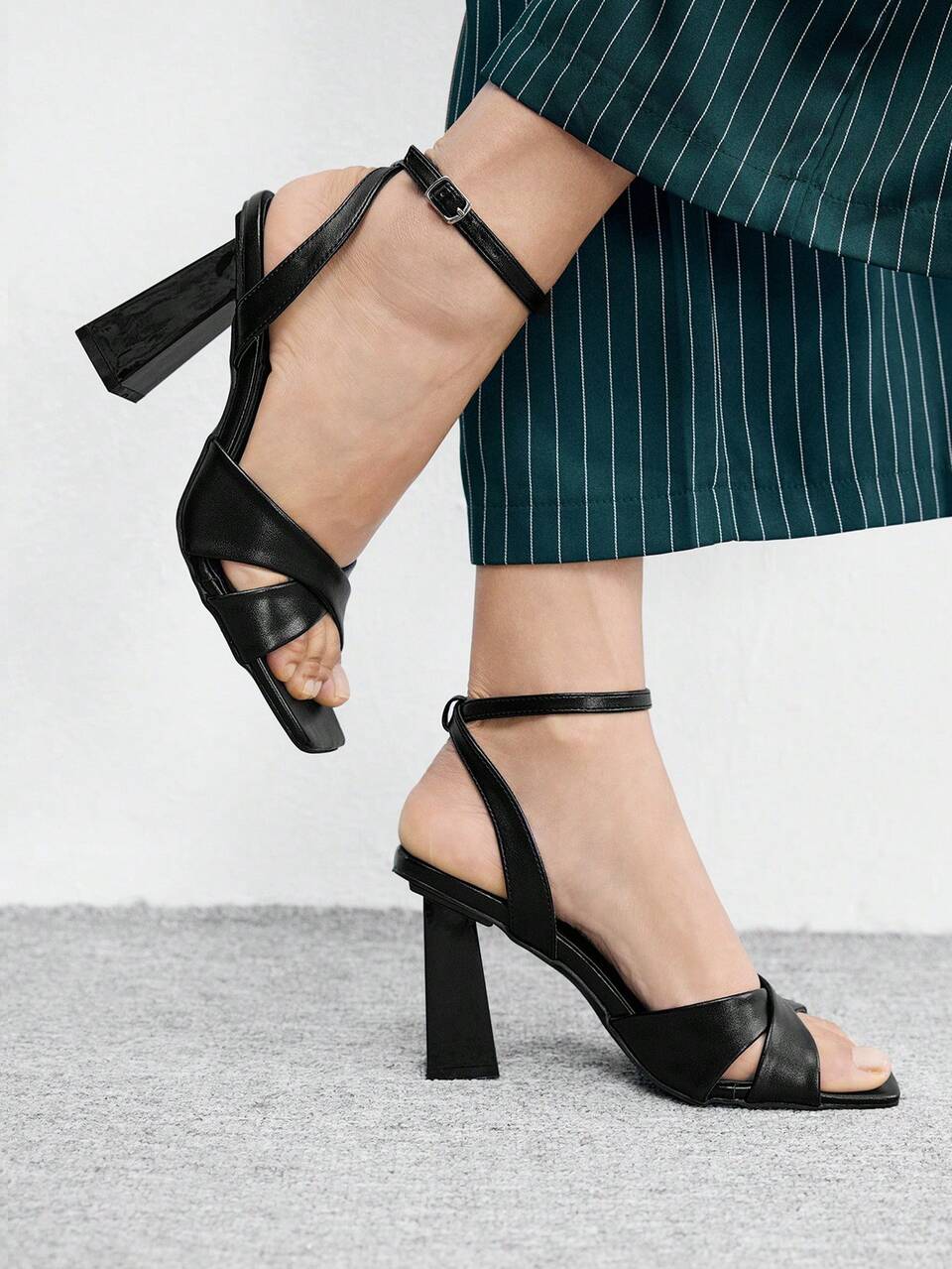 CUCCOO BIZCHIC Women Shoes Women's New Simple Fashion High Heel Color Scheme Paint High Heel Thick Bottom Ankle Strap Square Toe Cross Strap Sexy Versatile Commuter Mirror PU Material Festival Party Dating Spring Summer Four Seasons Workplace Festival Dating Street Fashion Classic Sandals Elegant Temperament Women's Shoes