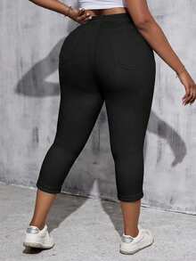 SHEIN Tall CURVE Plus Size Solid Color Skinny High Stretch Everyday Jeans - Black - View 3