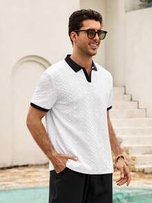 Mercer Haus Prenda de verano de unicolor texturizada con ribete de contraste ajustada a la forma - Blanco - Ver 5