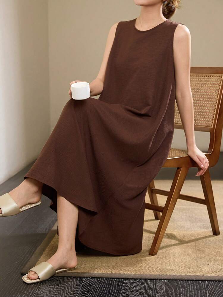 Women's Solid Color Round Neck Casual Sleeveless Lounge Dress