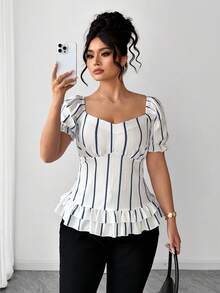 SHEIN Clasi 大码束腰纹理印花优雅宫廷风衬衫 - 彩色 - 查看 6