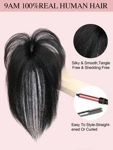 Hair Toppers For Women Real Human Hair, 2x2.5" Base Clip In Human Hair Topper With Bangs For 360° Cover 8 Inch Toppers For Thinning Hair To Add Volume - Natural Black - View 8