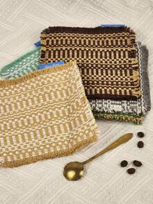 Cirelle 1pc Vintage Tassel Woven Coaster - Checkered Square Insulated Mat, Multi-Purpose Coffee/Tea Table Mat (3.94 Inches X 3.94 Inches), Suitable For Holiday Parties, Family Gatherings - Multicolor - View 4