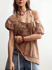 Bohemela Áo thun nữ tay ngắn cổ tròn, màu trơn, dáng rộng, chất liệu dệt kim, kiểu dáng thường ngày, dành cho nữ. - Hồng - Xem 5