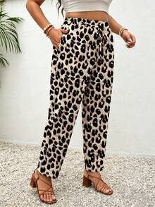 SHEIN Frenchy Quần dài cỡ lớn in họa tiết da báo kiểu dáng thường ngày - Nhiều màu - Xem 4