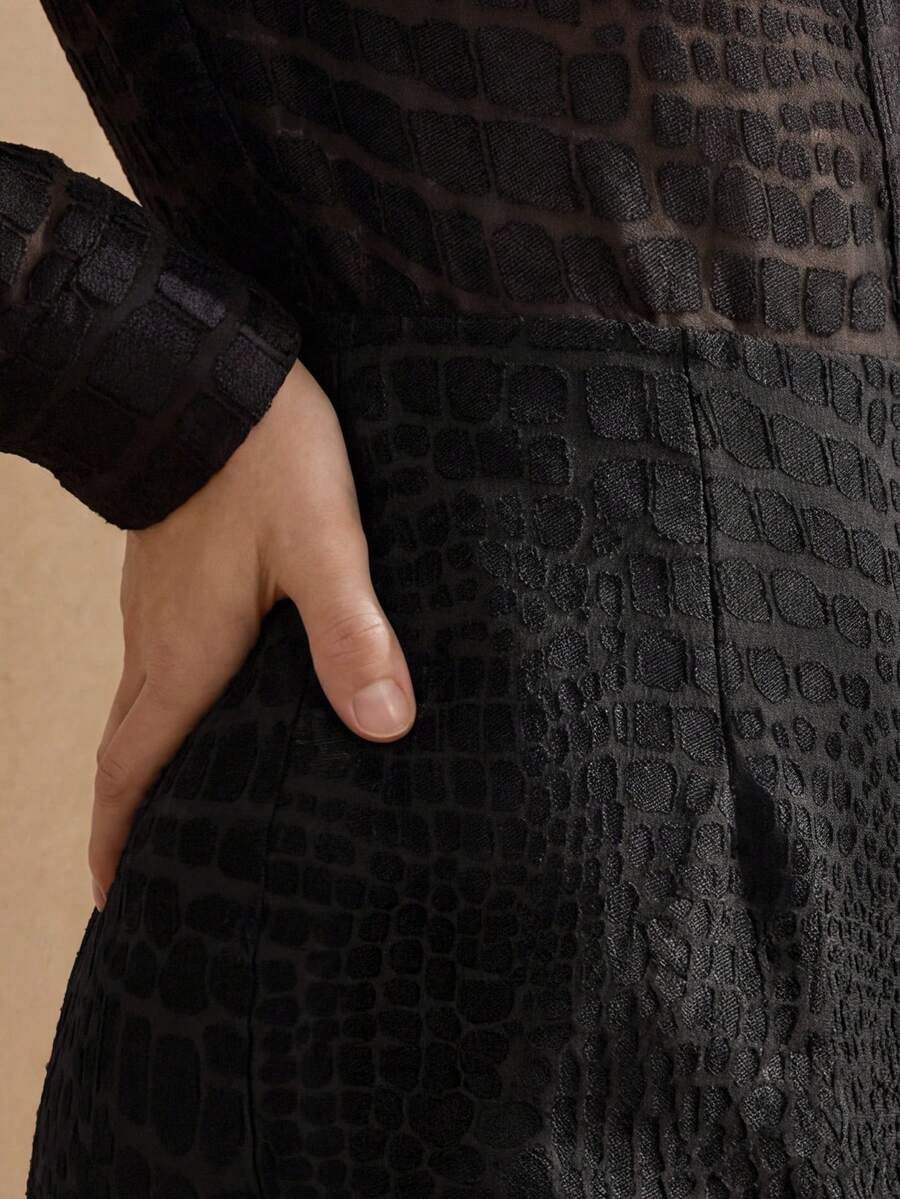 Anewsta Essential Chân váy dệt jacquard họa tiết da báo bất đối xứng thanh lịch dành cho nữ - màu đen - Xem 1