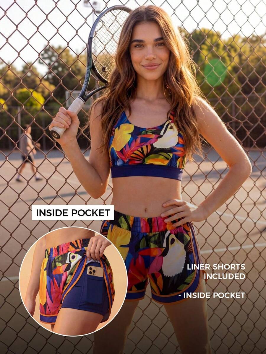 CAJUNI Legging Shorts Phone Pocket Print Fernanda's Tucan