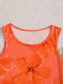 1 pieza Vestido básico ajustado con estampado para chicas adolescentes - Naranja - Ver 6