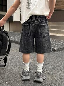Quần short denim rách có túi in hình chữ thập dành cho bé trai. - màu đen - Xem 2