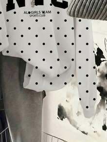 SHEIN EZwear 女士波点字母印花卫衣，适合秋冬季穿着 - 彩色 - 查看 3