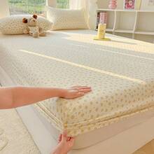 Cirelle 1pc Polyester Floral Fitted Sheet, Vintage Flower Printed Bed Sheet Only, All-Around Elastic Mattress Cover - Orange Sea - View 8