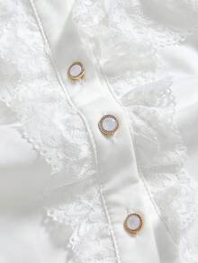 ROMWE J-Fashion 洛丽塔夏季娃娃装可爱甜美 3D 蝴蝶结装饰泡泡袖女式衬衫 - 白色 - 查看 4