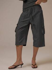 MUSERA Cargo Tie Waist Capri Pants Spring Summer Cute Cosy Cottage Core Spring Dew Casual - Dark Grey - View 2