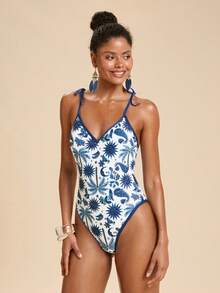 SHEIN TRVLCHIC Women's Tropical Print One-Piece Swimsuit, Vacation/Beach - Multicolor - View 7