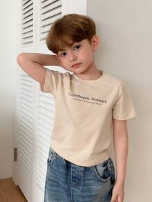 Áo thun tay ngắn cổ tròn in chữ dành cho bé trai - Màu Khaki - Xem 5