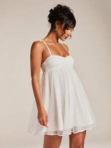 SHEIN BAE Đầm mini không tay, dây mảnh, màu trắng, chất liệu vải có họa tiết, thanh lịch, ngọt ngào, dễ thương, thích hợp cho các buổi hẹn hò lãng mạn, tiệc tùng, các sự kiện trang trọng, đầm phù dâu, đầm hè cho nữ, tiệc trà, năm mới, ngày Valentine, đầm sinh nhật, đầm trắng, đầm thường ngày, đầm hè. - trắng - Xem 6