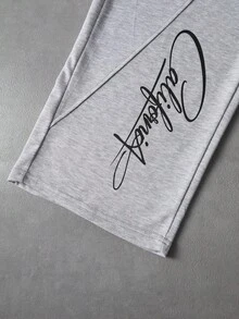 Manfinity Roghcode Men's Letter Print Minimalist Short Sleeve T-Shirt And Casual Drawstring Waist Pants Set - Grey - View 8