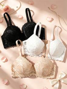 DesireSculpt 3 piezas Conjunto de sujetador de encaje sexy para mujer - Multicolor - Ver 9