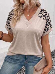EMERY ROSE Camiseta casual y versátil con estampado de leopardo para mujer de talla grande, nueva llegada de primavera/verano - Multicolor - Ver 4