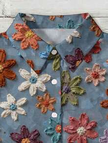 EMERY ROSE Plus Size Women Crayon Floral Print Shirt, Suitable For Vacation - Multicolor - View 3
