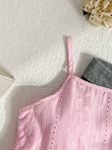 Tween Girls Summer New French Retro Pink Adjustable Shoulder Strap, Waist Cinched, Ruffle Hem, Versatile Cute Crop Cami Top - Pink - View 4